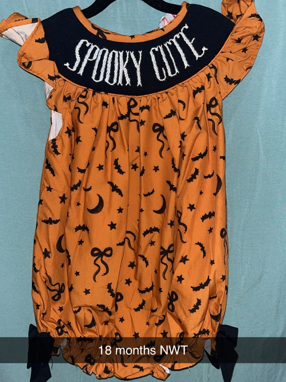 Spooky Cute Orange Halloween Girls Bubble Romper